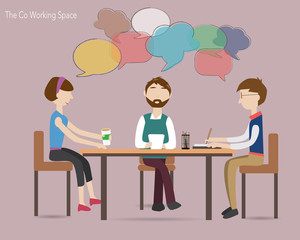 Three people meeting in the co working space