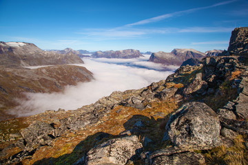 View from Dalsnibba mountain to clouds over Geiranger Norway