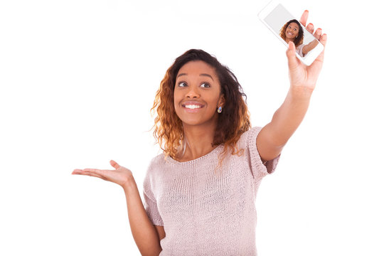 Young African American woman taking a selfie - self portrait - B