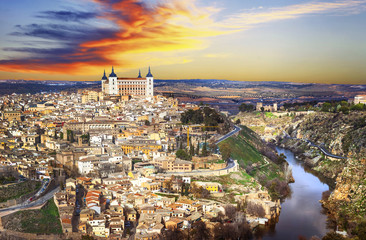 beautiful sunset over old Toledo, Spain - obrazy, fototapety, plakaty