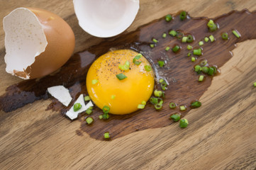 Raw ingredient,egg on wood