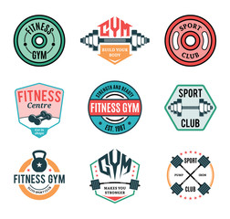Set of Vector Gym and Fitness Logo, Labels and Athletic Badges