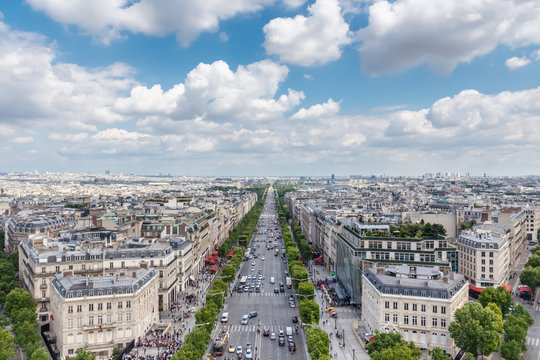 Champs Elysees Avenue View From Arc De Triomphe, Paris, France