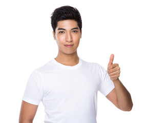 Asian man with thumb up
