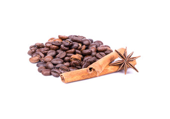 Cinnamon sticks with coffee beans
