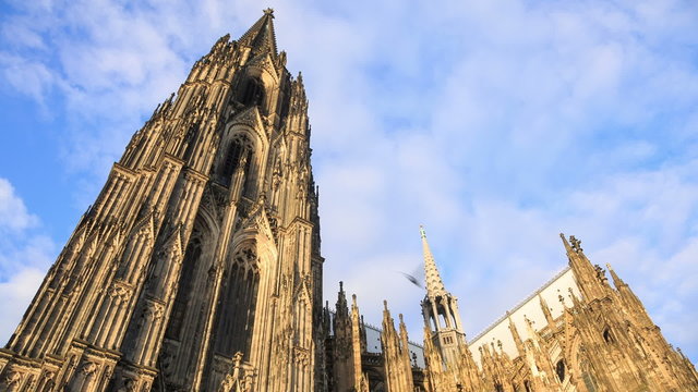 Cathedral in Cologne with clouds and sky, Germany, timelapse