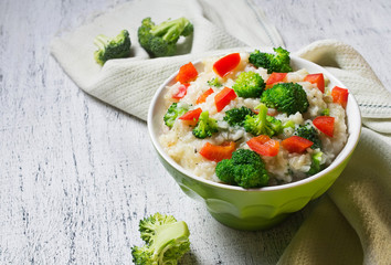 Rice with broccoli and sweet pepper