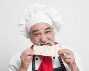 smiling chef with matzot
