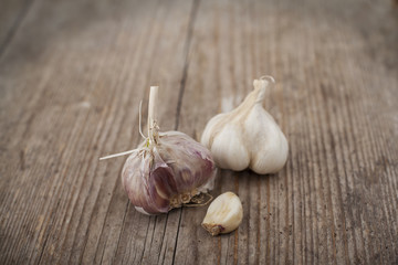 Garlic on wooden surface