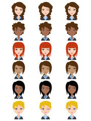 Woman avatar, facial expressions