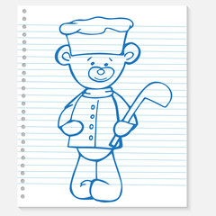 Sketch bear cook on a notebook