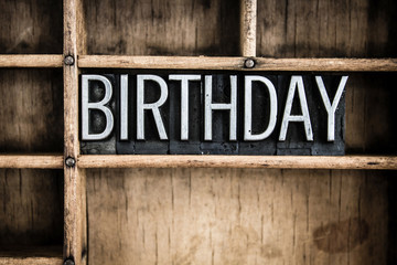 Birthday Concept Metal Letterpress Word in Drawer