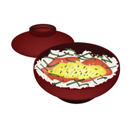 Bowl of White Rice with Sesame and Sauce