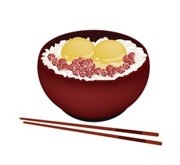 Bowl of Boiled Rice with Raw Egg and Maguro
