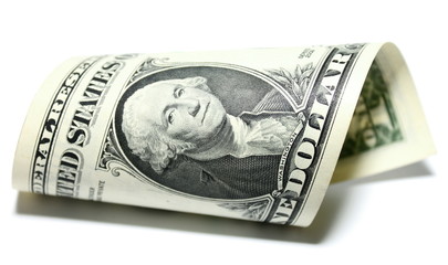 Close up of one dollar isolate on white background.