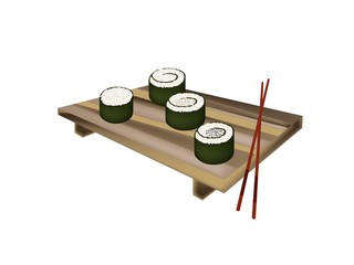 Nori Roll with Sesame on Bamboo Sushi Board
