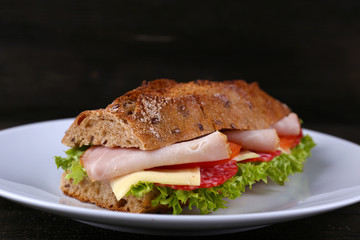 Fresh and tasty sandwich with cheese and vegetables