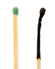 Match and burnt match isolated on white