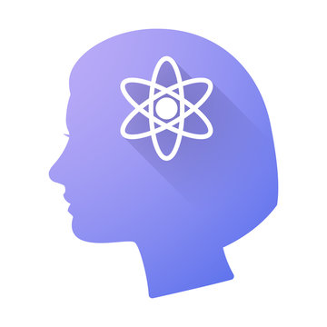 Female head icon with an atom