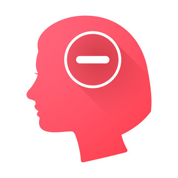 Female head icon with a subtraction sign