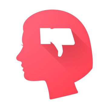 Female head icon with a thumb down hand