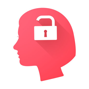 Female head icon with a lock pad