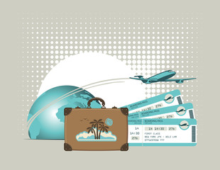 vector banner for air travel with an airplane and plane tickets