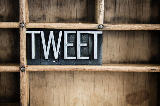 Tweet Concept Metal Letterpress Word in Drawer