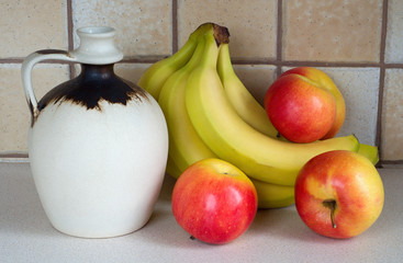 Still life with fruit and ceramic jug