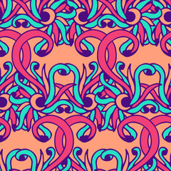 Colorful seamless abstract hand-drawn pattern, floral abstract