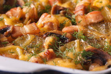 potatoes with meat and cheese macro in the gratin dish