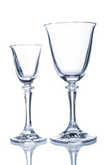 Two wine glasses on white background