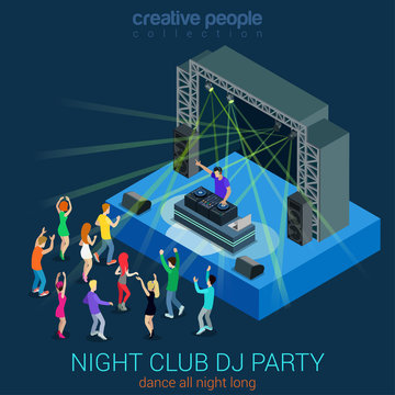 Night club DJ party flat 3d web isometric infographic concept