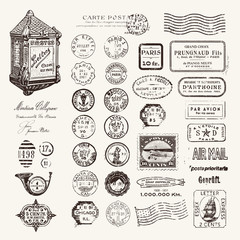 large collection of postage stamps and design elements