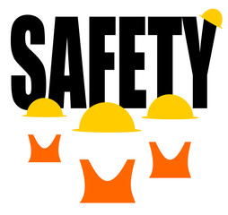 construction safety sign with workers wearing hard hats