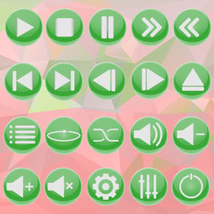 Green player buttons on abstract background