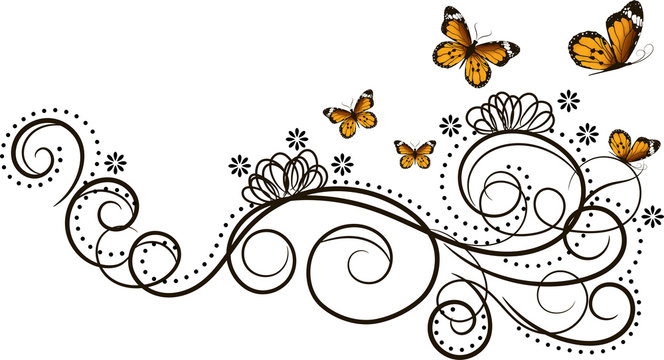 Ffloral ornament with beautiful butterflies