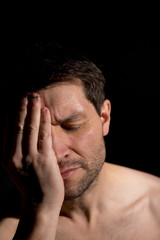 Naklejka premium Depressed Man With Hand On Face