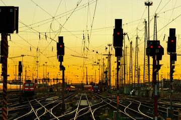 Railway at Sunset. - obrazy, fototapety, plakaty