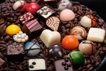 chocolate pralines and coffee beans