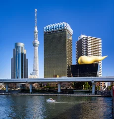 Foto op Plexiglas Asakusa Tokyo skyline met Skytree en Asahi gebouwen © eyetronic