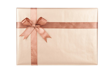 Gift box with gifts and brown bow