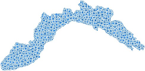 Map of Liguria - Italy - in a mosaic of blue circles - obrazy, fototapety, plakaty