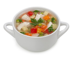 Chicken noodle soup isolated on a white background