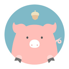 Animal set. Portrait in flat graphics - Pig