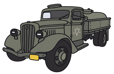 Hand drawing of an old military tank truck
