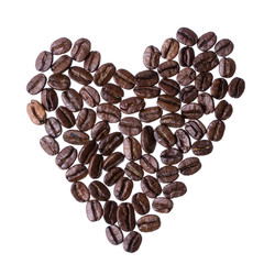 Heart from coffee beans isolated on a white background