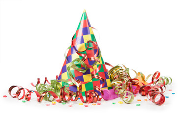 Concept birthday celebration - a hat and serpentine