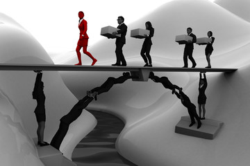 Team bridge made out of people