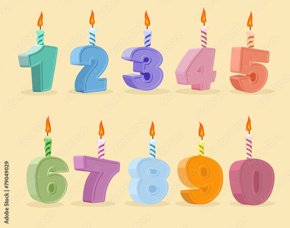 Wall mural set birthday candles cartoon numbers. vector illustration